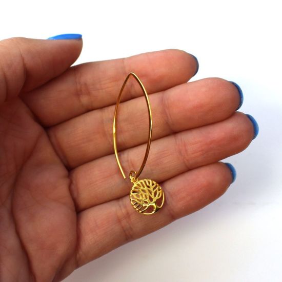 Wholesale Gold Over Sterling Silver Tree of Life Charm Marquise Earrings (Sold Per Pair)