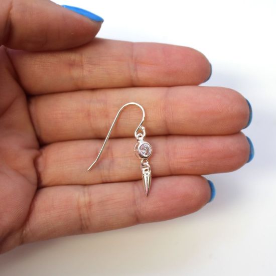 Wholesale Sterling Silver CZ Stone Spike Earrings (Sold Per Pair)