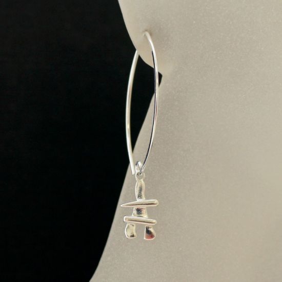 Wholesale Sterling Silver Inukshuk Charm Marquise Earrings (Sold Per Pair)