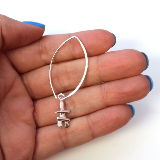 Wholesale Sterling Silver Inukshuk Charm Marquise Earrings (Sold Per Pair)