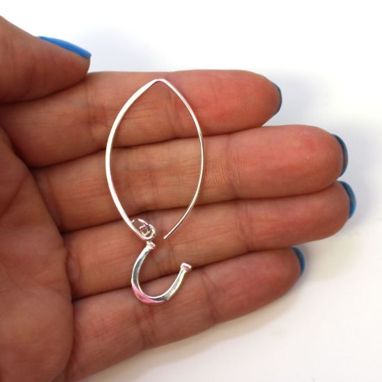 Wholesale Sterling Silver Horseshoe Charm Marquise Earrings (Sold Per Pair)