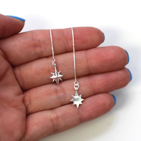 Wholesale Sterling Silver North Star Charm Threader Earrings (Sold Per Pair)