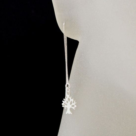 Wholesale Sterling Silver Tree Silhouette Charm Threader Earrings (Sold Per Pair)