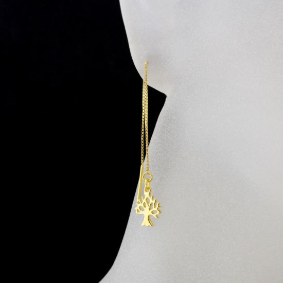 Wholesale Gold Over Sterling Silver Tree Silhouette Charm Threader Earrings (Sold Per Pair)