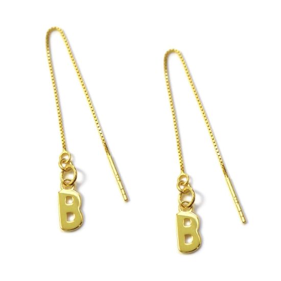 Wholesale Gold Over Sterling Silver Initial Charm Threader Earrings (Sold Per Pair)