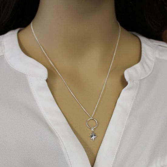 Wholesale Sterling Silver North Star Charm Necklace - 18"