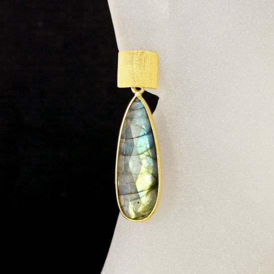 Wholesale Gold Over Sterling Silver Textured Square Elongated Teardrop Gemstone Earrings (Sold Per Pair)
