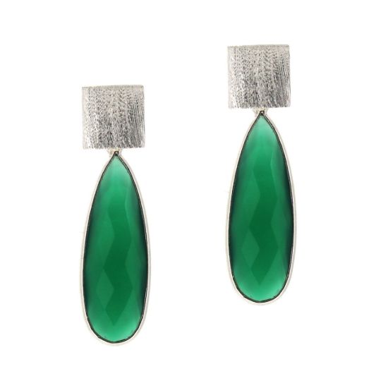 Wholesale Sterling Silver Textured Square Elongated Teardrop Gemstone Earrings (Sold Per Pair)