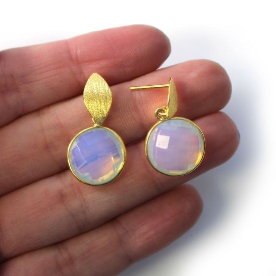 Wholesale Gold Over Sterling Silver Textured Marquise Coin Gemstone Earrings (Sold Per Pair)