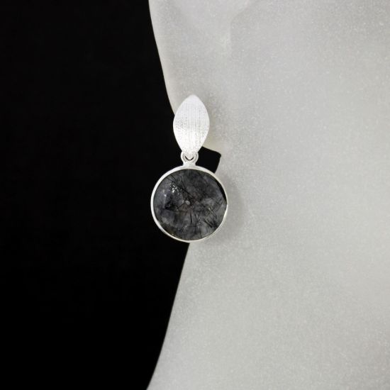 Wholesale Sterling Silver Textured Marquise Coin Gemstone Earrings (Sold Per Pair)