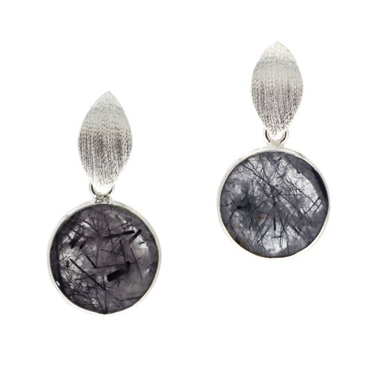 Wholesale Sterling Silver Textured Marquise Coin Gemstone Earrings (Sold Per Pair)