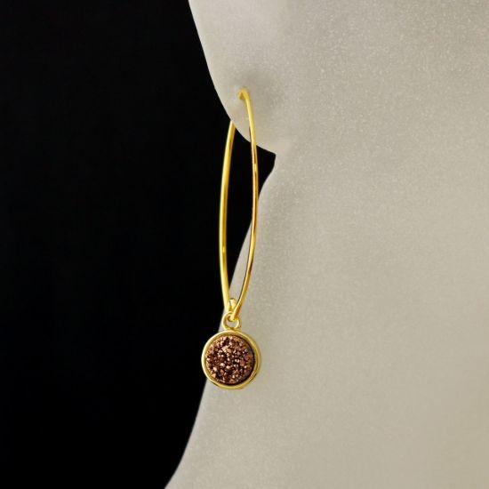 Wholesale Gold Over Sterling Silver Marquise Rose Gold Druzy Earrings (Sold Per Pair)