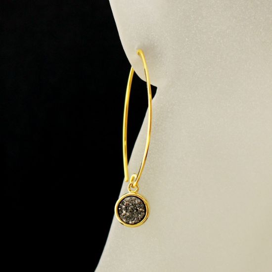 Wholesale Gold Over Sterling Silver Marquise Silver Druzy Earrings (Sold Per Pair)