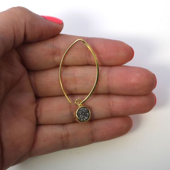 Wholesale Gold Over Sterling Silver Marquise Silver Druzy Earrings (Sold Per Pair)