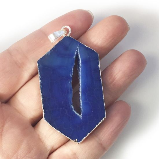Wholesale Druzy Geode Hexagon Pendant, Geode Window Agate- Natural Blue Agate 43mm
