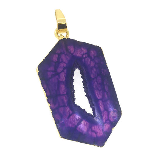 Wholesale Druzy Geode Hexagon Pendant, Geode Window Agate- Natural Purple Agate 40mm
