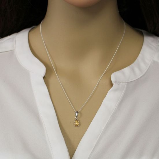 Wholesale Sterling Silver Natural Teardrop Gemstone Birthstone Necklace - 18"