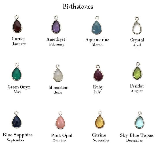 Wholesale Sterling Silver Natural Teardrop Gemstone Birthstone Necklace - 18"