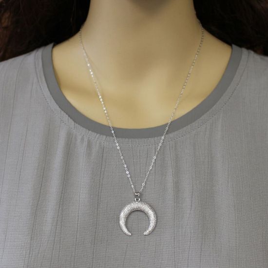 Wholesale Sterling Silver Pave Double Horn Pendant Necklace