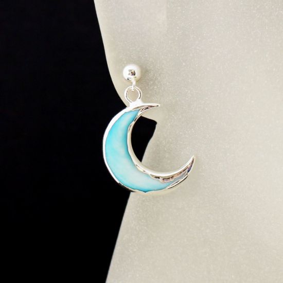 Wholesale Sterling Silver Blue Shell Crescent Moon Earrings (Sold Per Pair)