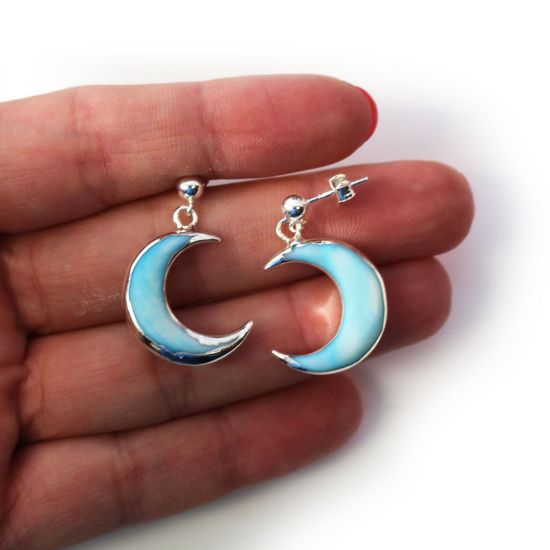 Wholesale Sterling Silver Blue Shell Crescent Moon Earrings (Sold Per Pair)
