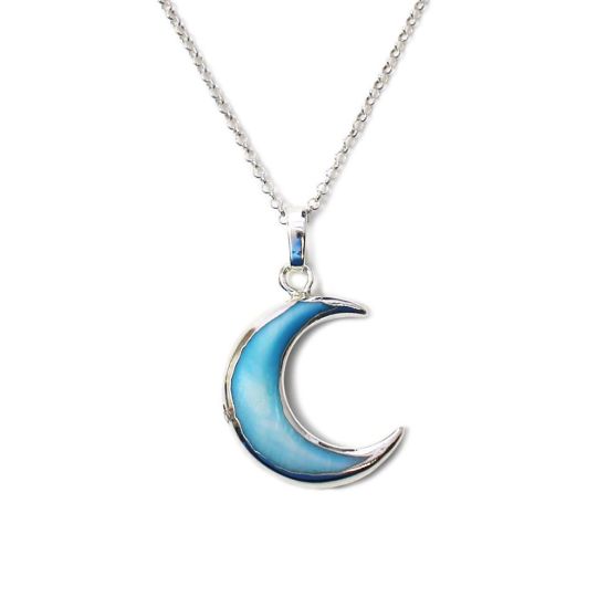 thumbnail image 2 of Blue Carving Quartz Pendant – 925 Sterling Silver Plated Moon Charm, Handmade Locket 2 of 6
