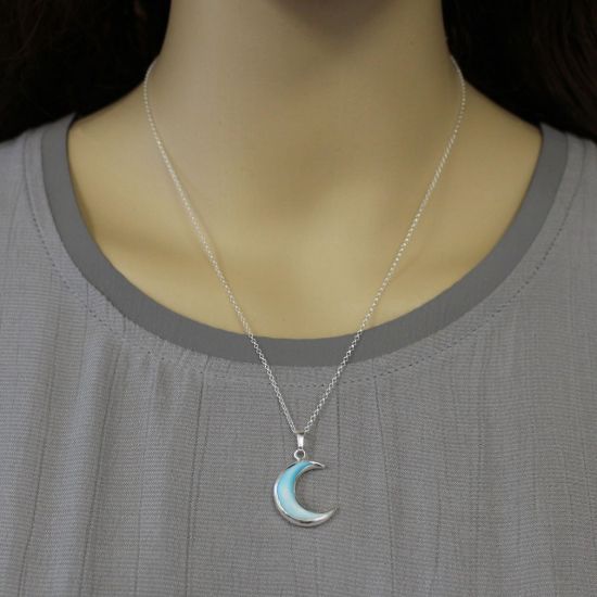 Wholesale Sterling Silver Blue Shell Crescent Moon Necklace - 18"