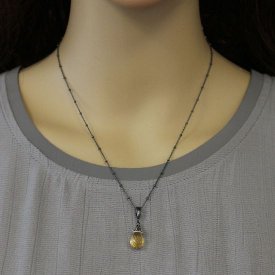 Wholesale Oxidized Sterling Silver Citrine Pendant Necklace - November Birthstone - 18"