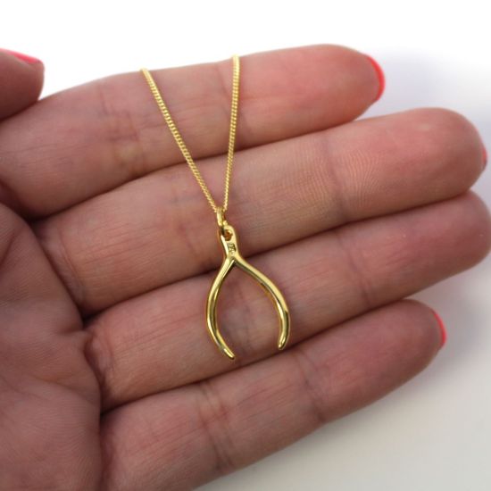 Wholesale Gold Over Sterling Silver Wishbone Charm Necklace - 16"