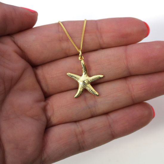 Wholesale Gold Over Sterling Silver Starfish Charm Necklace -16"
