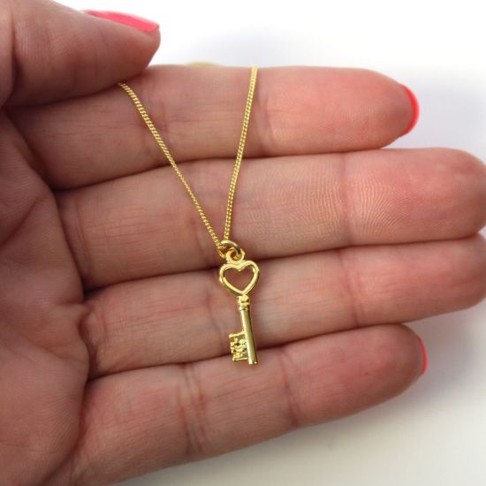Wholesale Gold Over Sterling Silver Heart Key Charm Necklace -16"