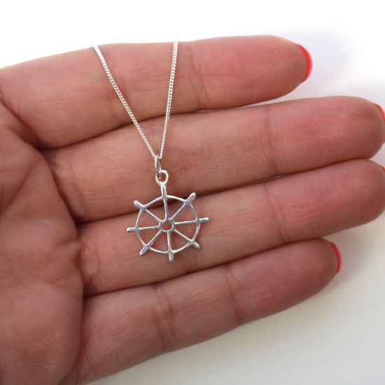 Wholesale Sterling Silver Nautical Boat Wheel Charm Necklace - 16"