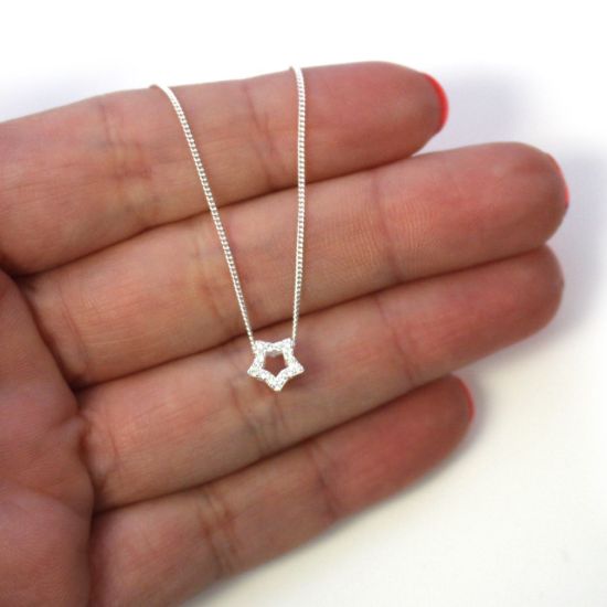 Wholesale Sterling Silver CZ Stone Star Charm Necklace -16"
