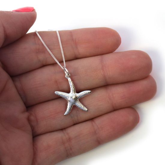 Wholesale Sterling Silver Starfish Charm Necklace -16"