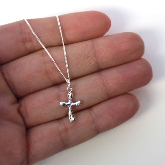 Wholesale Sterling Silver Fancy Cross Charm Necklace - 16"