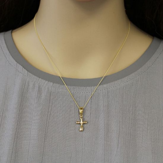 Wholesale Gold Over Sterling Silver Fancy Cross Charm Necklace - 16"