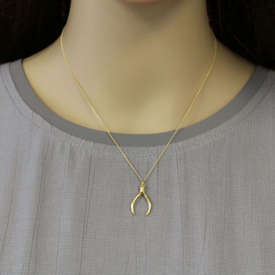 Wholesale Gold Over Sterling Silver Wishbone Charm Necklace - 16"