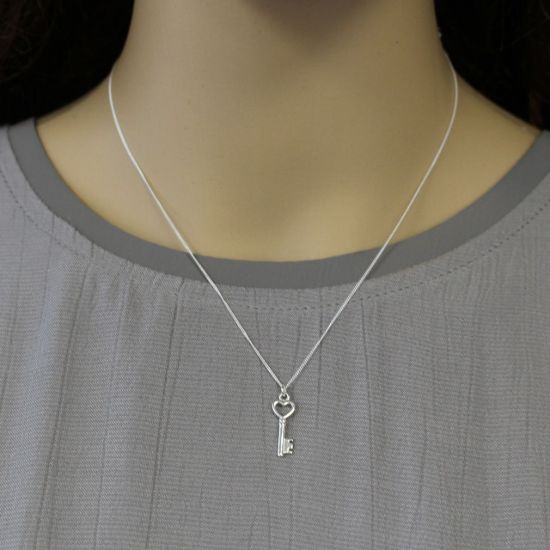 Wholesale Sterling Silver Heart Key Charm Necklace -16"