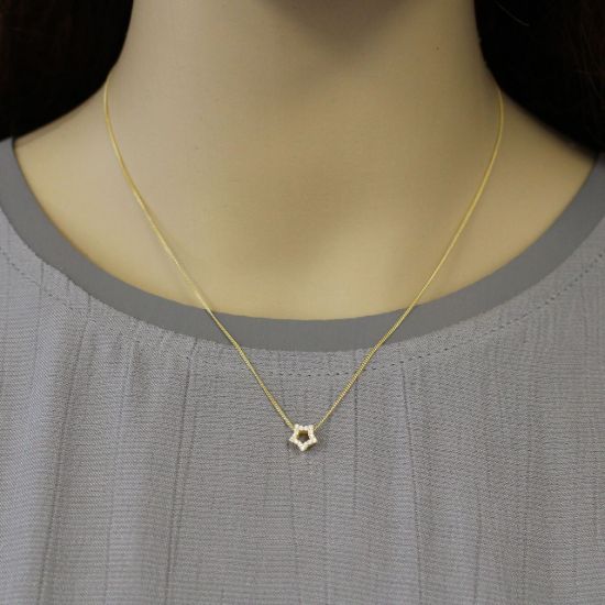 Wholesale Gold Over Sterling Silver CZ Stone Star Charm Necklace -16"