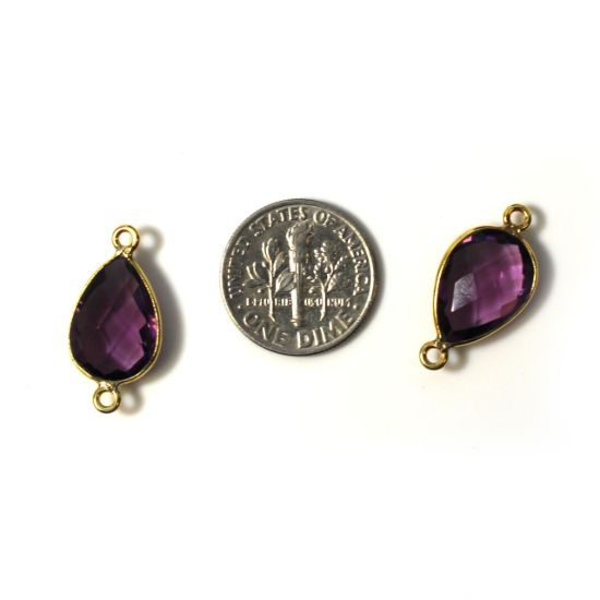 Gold Over Sterling Silver Bezel Gemstone Links - 10x14mm Faceted Pear Shape - Amethyst Quartz - February Birthstone