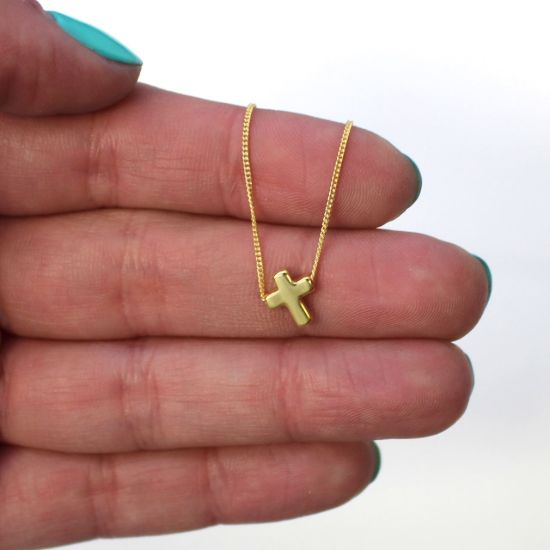 Wholesale Gold Over Sterling Silver Tiny Cross Charm Necklace - 16"