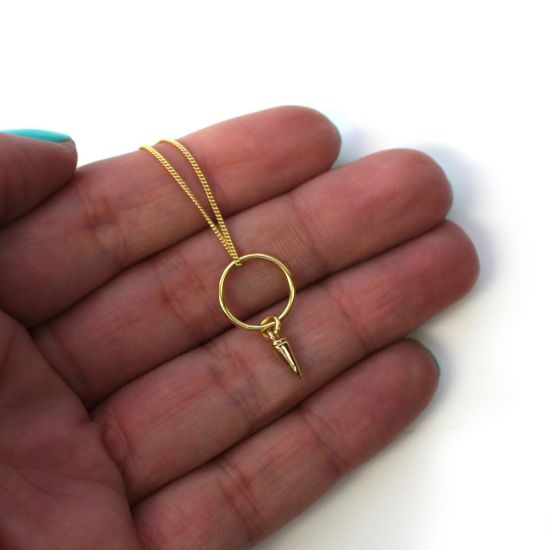 Wholesale Gold Over Sterling Silver Circle and Spike Charm Necklace - 16"