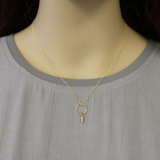 Wholesale Gold Over Sterling Silver Circle and Spike Charm Necklace - 16"