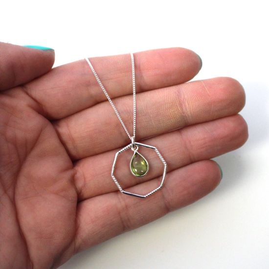 Wholesale Sterling Silver Natural Teardrop Birthstone Geometric Necklace - 16"