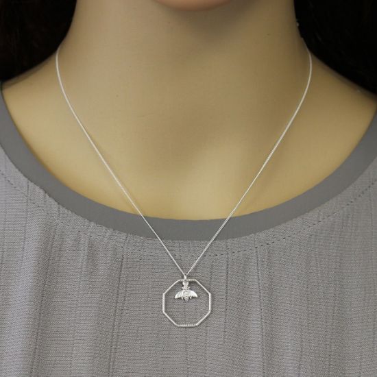Wholesale Sterling Silver Bumblebee Honeycomb Charm Necklace - 16"