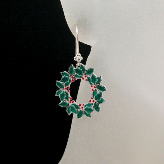 Wholesale Sterling Silver Christmas Wreath Earrings (Sold Per Pair)