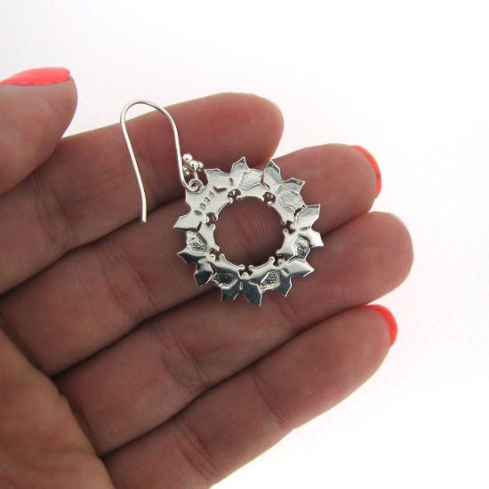 Wholesale Sterling Silver Christmas Wreath Earrings (Sold Per Pair)