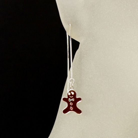 Wholesale Sterling Silver Gingerbread Man Christmas Charm Threader Earrings (Sold Per Pair)