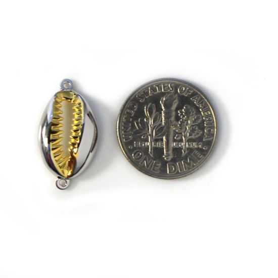 Wholesale Sterling Silver Two Tone Big Cowrie Shell Connector Pendant (1 pc)