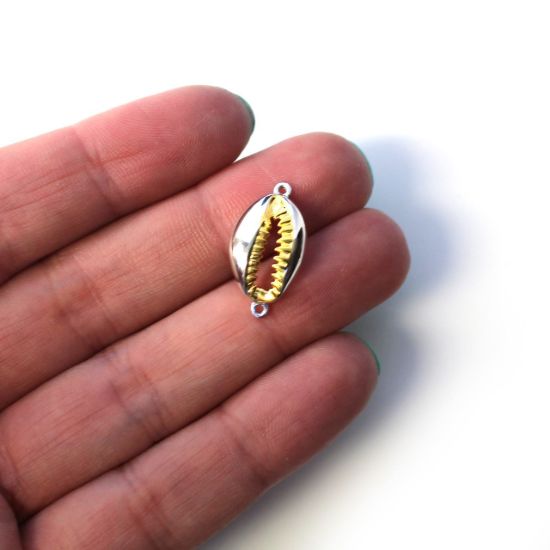 Wholesale Sterling Silver Two Tone Big Cowrie Shell Connector Pendant (1 pc)